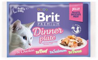 Brit Premium Cat Pouch Dinner Plate Jelly 340g (Filety čtyř chutí v želé. Kompletní vlhké krmivo pro dospělé kočky.)