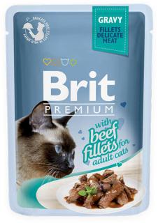 Brit Premium Cat Pouch with Beef Fillets in Gravy for Adult Cats 85g (Filety s hovězím ve šťávě. Kompletní vlhké krmivo pro dospělé kočky.)