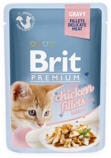 Brit Premium Cat Pouch with Chicken Fillets in Gravy for Kitten 85g (Filety s kuřetem ve šťávě. Kompletní vlhké krmivo pro koťata.)