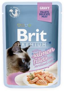 Brit Premium Cat Pouch with Salmon Fillets in Gravy for Sterilised Cats 85g (Filety s lososem ve šťávě. Kompletní vlhké krmivo pro sterilizované (kastrované) kočky.)
