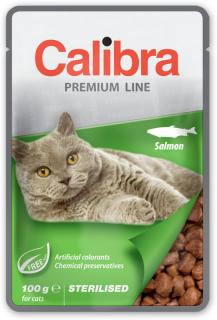 Calibra Cat kapsa Premium Sterilised Salmon 100g (Kompletní krmivo pro dospělé sterilizované kočky, s lososem v omáčce.)