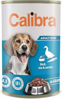 Calibra Dog Duck, ricecarrots in gravy 1240g (Konzerva pro dospělé psy s kachním, rýží a mrkví v omáčce.)