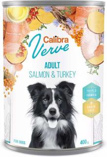 Calibra Dog Verve GF Adult SalmonTurkey 400g (Konzerva s lososem a krůtím pro dospělé psy.)