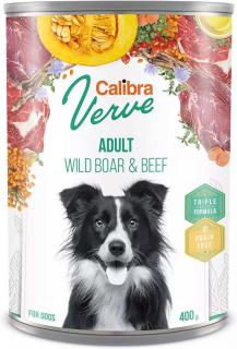 Calibra Dog Verve GF Adult Wild BoarBeef 400g (Konzerva s divočákem a hovězím pro dospělé psy.)