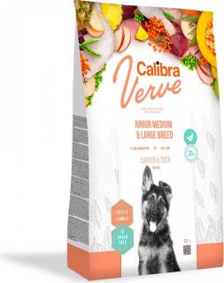 Calibra Dog Verve GF Junior ML ChickenDuck 12kg (Pro mladé psy středních a velkých plemen. S kuřetem. )
