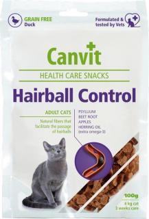 Canvit Snacks Cat Hairball Controll 100g (Poloměkký funkční pamlsek pro kočky s přírodní vlákninou napomáhá snadnému průchodu bezoárů trávicím traktem.)
