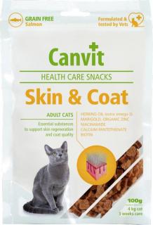 Canvit Snacks Cat Skin  Coat 100g (Poloměkký funkční pamlsek pro kočky s náročnou péči o srst.)