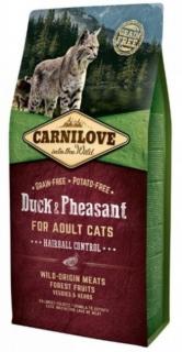 Carnilove Cat Duck  Pheasant Adult Hairball Control 6kg (Kompletní krmivo pro dospělé kočky s prevencí tvorby chlupových chomáčků. Z kachny a bažanta, bez obilovin (grain free). )