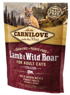 Carnilove Cat Lamb  Wild Boar Adult Sterilised 400g (Kompletní krmivo pro kastrované kočky . Z jehněčího a divočáka. Bez obilovin (grain free).)