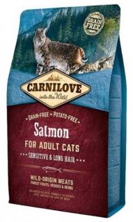 Carnilove Cat Salmon for Adult Sensitiv  Long Hair 2kg (Kompletní krmivo pro citlivé či dlouhosrsté kočky. Z lososa. Bez obilovin (grain free).)