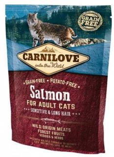 Carnilove Cat Salmon for Adult Sensitiv  Long Hair 400g (Kompletní krmivo pro citlivé či dlouhosrsté kočky. Z lososa. Bez obilovin (grain free).)