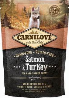 Carnilove Salmon  Turkey for Large Breed Puppy 1,5kg (Superprémiové kompletní krmivo bez obilovin a bez brambor pro štěňata velkých plemen. Losos a krocan.)