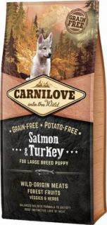 Carnilove Salmon  Turkey for Large Breed Puppy 12kg (Superprémiové kompletní krmivo bez obilovin a bez brambor pro štěňata velkých plemen. Losos a krocan.)