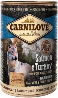 Carnilove Wild Meat Salmon  Turkey 400g (Masové paté losos a krocan s lesním ovocem pro dospělé psy. Bez obilovin (grain free).)