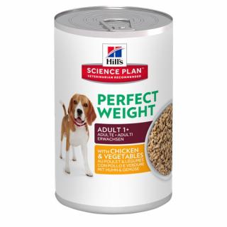 Hill's Canine Adult Perfect Weight with Chicken and Vegetables konzerva 363g (Speciální krmivo pro méně aktivní dospělé psy, kastrované nebo se sklonem k nadváze. Kuřecí se zeleninou.)