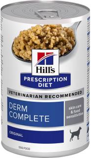 Hill's Canine PD Derm Complete konz. 370g (Veterinární konzervovaná dieta pomáhající zmírnit alergie na prostředí/krmivo u psů.)