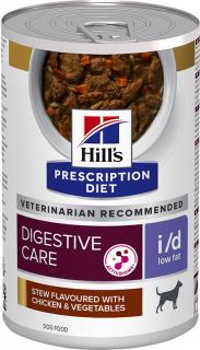 Hill's Canine PD I/D konz. LowFat Chicken stew 354g (Veterinární konzervovaná dieta s nízkým obsahem tuku. Přispívá ke zmírnění trávicích potíží a vyživuje střevní mikrobiom.)