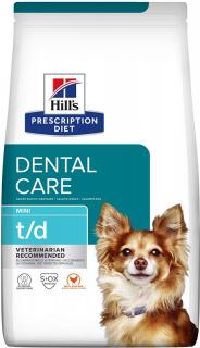 Hill's Canine PD T/D Dry Mini 3kg (Veterinární dieta snižující tvorbu plaku, skvrn a zubního kamene.)