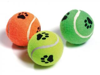 Míč tenisový pískací s tlapkou 6cm - 3ks (Sada tří pískacích tenisových míčků s tlapkou. )