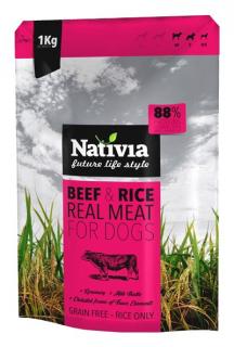 Nativia Dog REAL MEAT beefrice 1kg (Kompletní krmivo s čerstvým hovězím masem pro dospělé psy.)