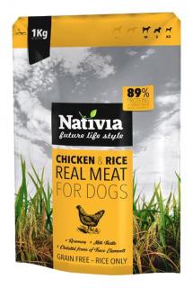 Nativia Dog REAL MEAT chickenrice 1kg (Kompletní krmivo s čerstvým kuřecím masem pro dospělé psy.)