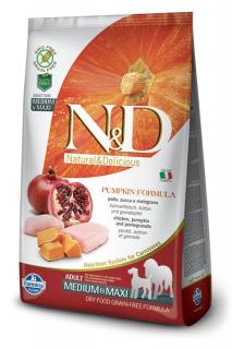 ND GF Pumpkin DOG Adult M/L ChickenPomegranate 12kg (Kompletní vyvážené krmivo bez obilovin, s kuřecím masem, dýní a granátovým jablkem pro dospělé psy středních a velkých plemen.)