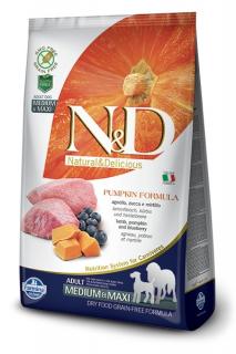 ND GF Pumpkin DOG Adult M/L Lamb  Blueberry 12kg (Kompletní vyvážené krmivo bez obilovin, s jehněčím masem, dýní a borůvkami pro dospělé psy středních a velkých plemen.)