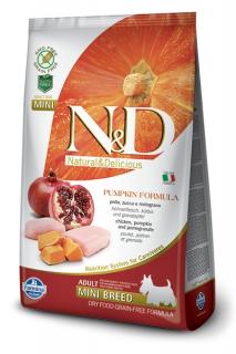 ND GF Pumpkin DOG Adult Mini ChickenPomegranate 7kg (Kompletní vyvážené krmivo bez obilovin, s kuřecím masem, dýní a granátovým jablkem pro dospělé psy malých plemen.)