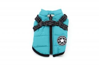 Achar zimní bunda pro psa s postrojem Barva: Modrá, Délka zad (cm): 26, Obvod hrudníku: 38 - 42 cm