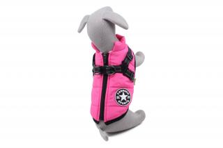 Achar zimní bunda pro psa s postrojem Barva: Růžová, Délka zad (cm): 26, Obvod hrudníku: 38 - 42 cm
