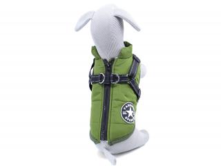 Achar zimní bunda pro psa s postrojem Barva: Zelená, Délka zad (cm): 34, Obvod hrudníku: 45 - 49 cm