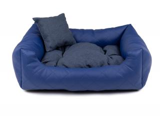 Delux modrý kožený pelech pro psa s polštářkem Rozměr (cm): 65 x 55