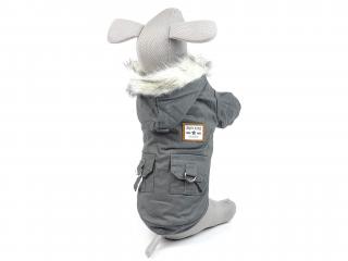 Fur zimní bunda pro psa s kožíškem Barva: Šedá, Délka zad (cm): 23, Obvod hrudníku: 32 - 35 cm