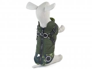 Harness zimní bunda pro psa s postrojem Barva: Zelená, Délka zad (cm): 21, Obvod hrudníku: 26 - 33 cm