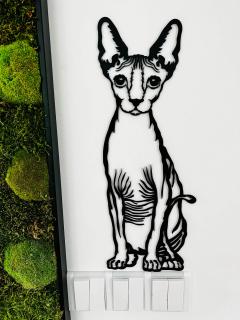 Kočka Sphynx dřevěná dekorace na zeď Dekor: Černá, Rozměr (cm): 35 x 14
