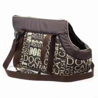 Nice hnědá taška pro psa s nápisy Dle váhy psa: do 2 kg
