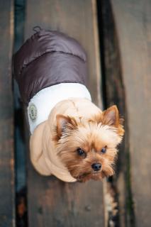 Palaton prošívaná bunda pro psa s kapucí Barva: Hnědá, Délka zad (cm): 28, Obvod hrudníku: 38 - 42 cm
