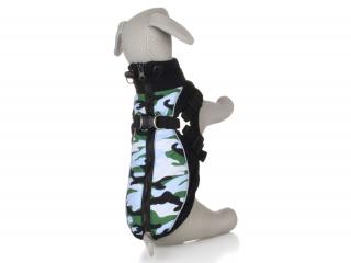 Pinta zimní bunda pro psa s postrojem Barva: Modrá, Délka zad (cm): 30, Obvod hrudníku: 36 - 40 cm