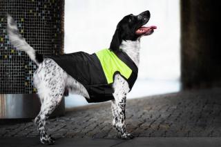 Slim-rainy obleček pro psa na zip Barva: Černo-žlutá, Délka zad (cm): 57, Obvod hrudníku: 73 - 78 cm