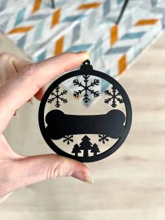 Vánoční baňka s motivem psa 10 Barva: Černá, Průměr: 8 cm