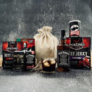 Dárkový BOXík pytel s Jack Daniel's No.7 40% 0,7 l (mix sušeného masa a drink)