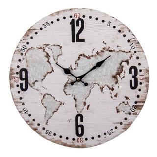 Nástěnné dřevěné hodiny s mapou 34 cm (Clayre  Eef)