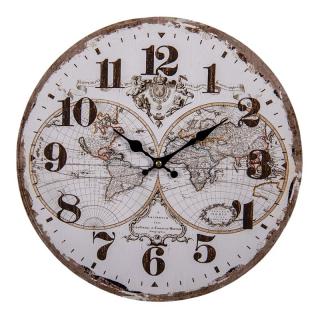 Nástěnné dřevěné hodiny s mapou světa 34 cm (Clayre  Eef)