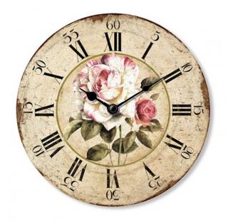 Nástěnné hodiny dřevěné s růží 15 cm (ISABELLE ROSE)