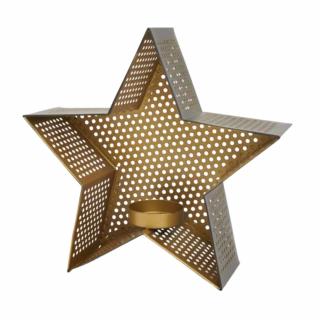 Svícen zlatá Hvězda na čajovou svíčku 18 cm