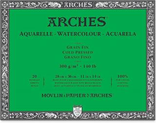 Arches blok lepený na 4 stranách- za studena lis. 20l   300g rozměr: 28x36 cm