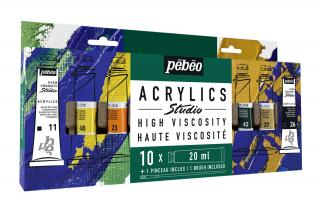 Sada akrylových barev Studio acrylic - Pebeo počet ks: 10x20 ml + štětec