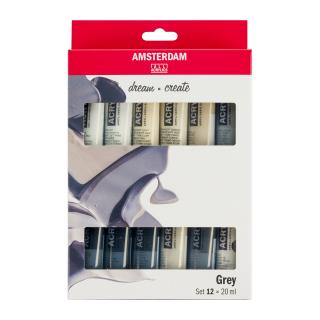 Sada Amsterdam Acrylic 12x20ml odstíny: šedé