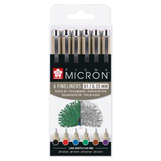 Sada Pigma Micron 01   6 ks - různé odstíny