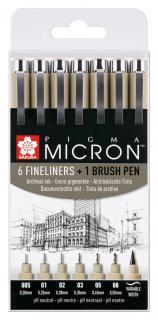 Sada Pigma Micron Black 6+1 Pigma  brush